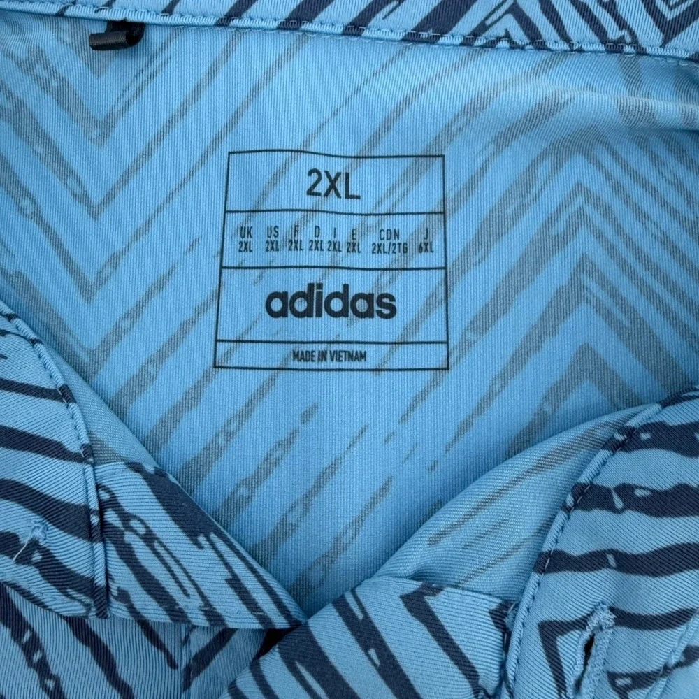 Adidas Polo Shirt Mens 2XL Blue Chevron Graphic Performance Active Golf IU4390